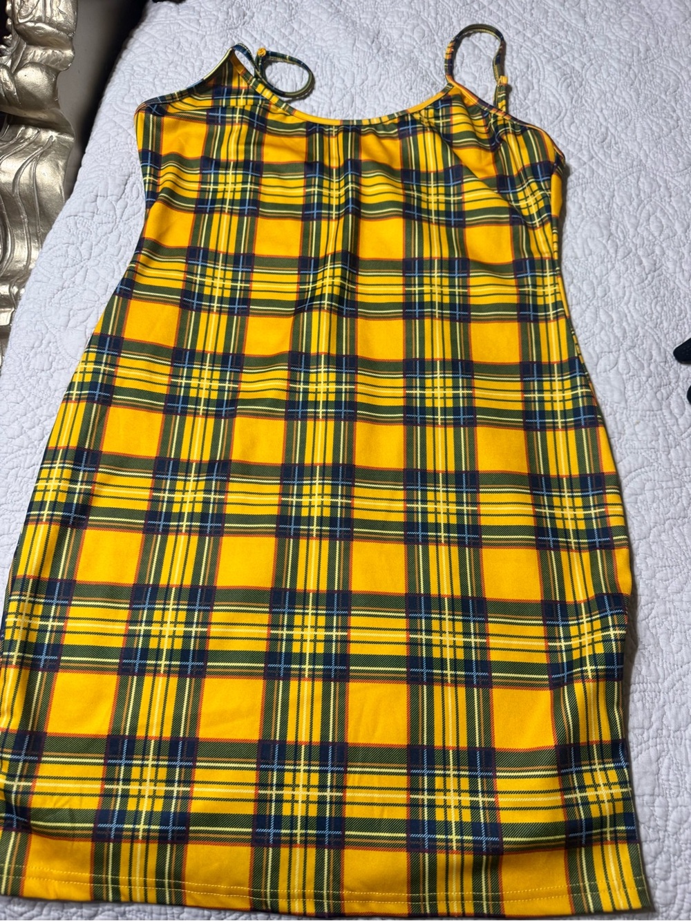 SHEIN Yellow Plaid Spaghetti-Strap Dress